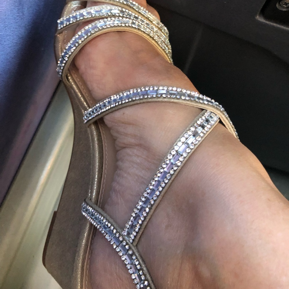 Rhinestone and Gold wedge sandals